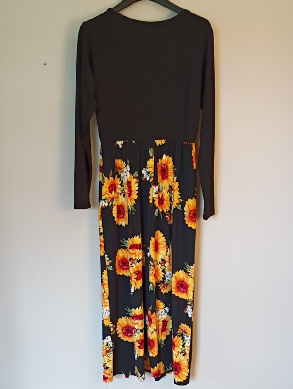 Women's Black Maxi Dress with Sunflower Print